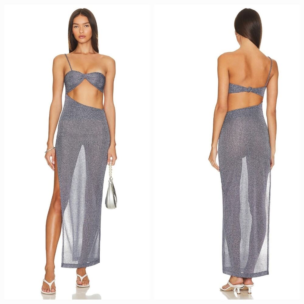 Lama Jouni Bandeaux Maxi Dress in Blue Shimmer XXS